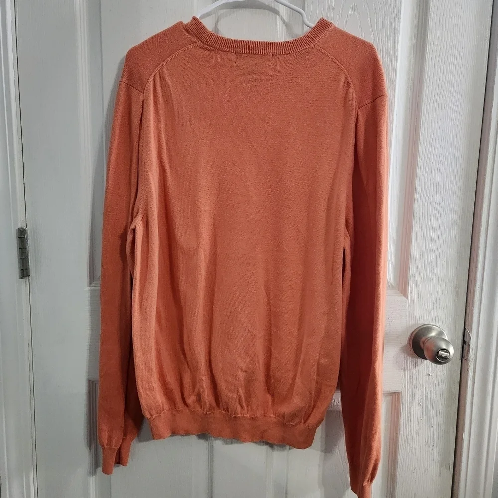 Brooks Brothers 100% supima cotton crew neck knit sweater orange preppy men LG